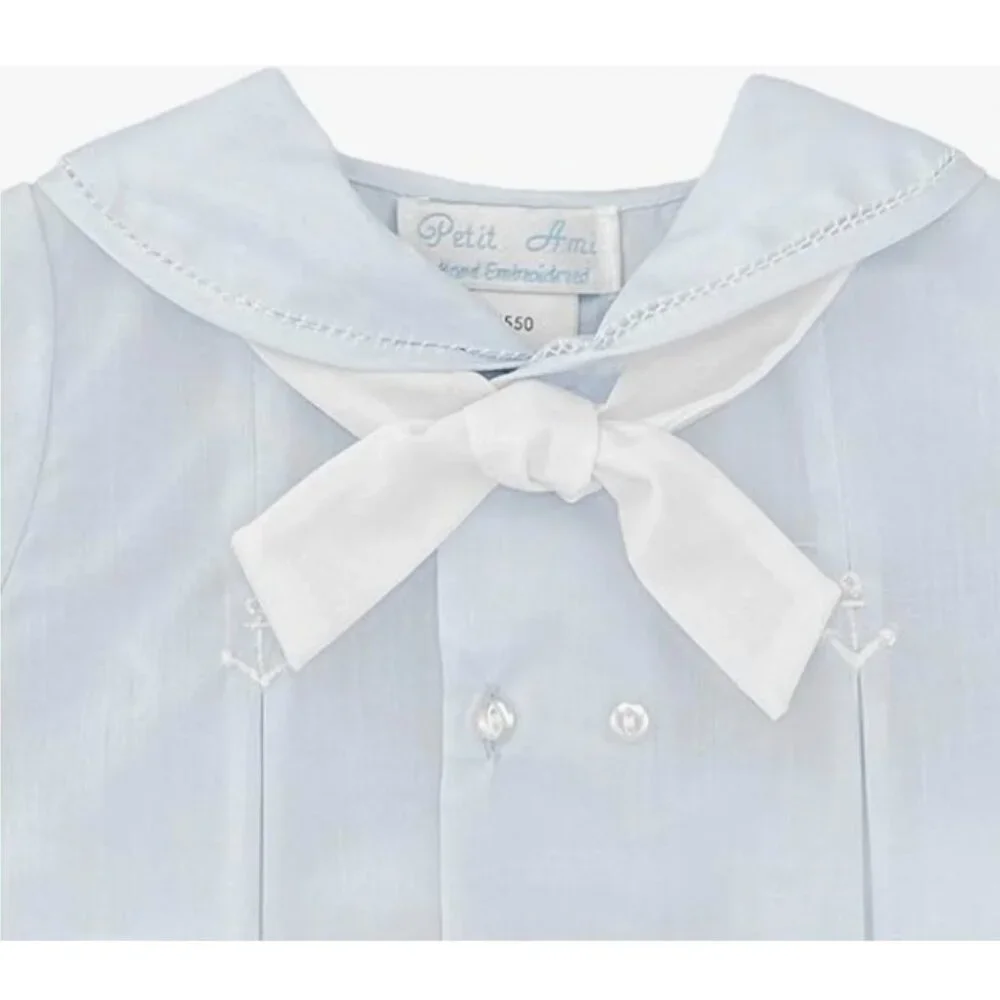 Baby Boys' Sailor Romper with Embroidered Anchors